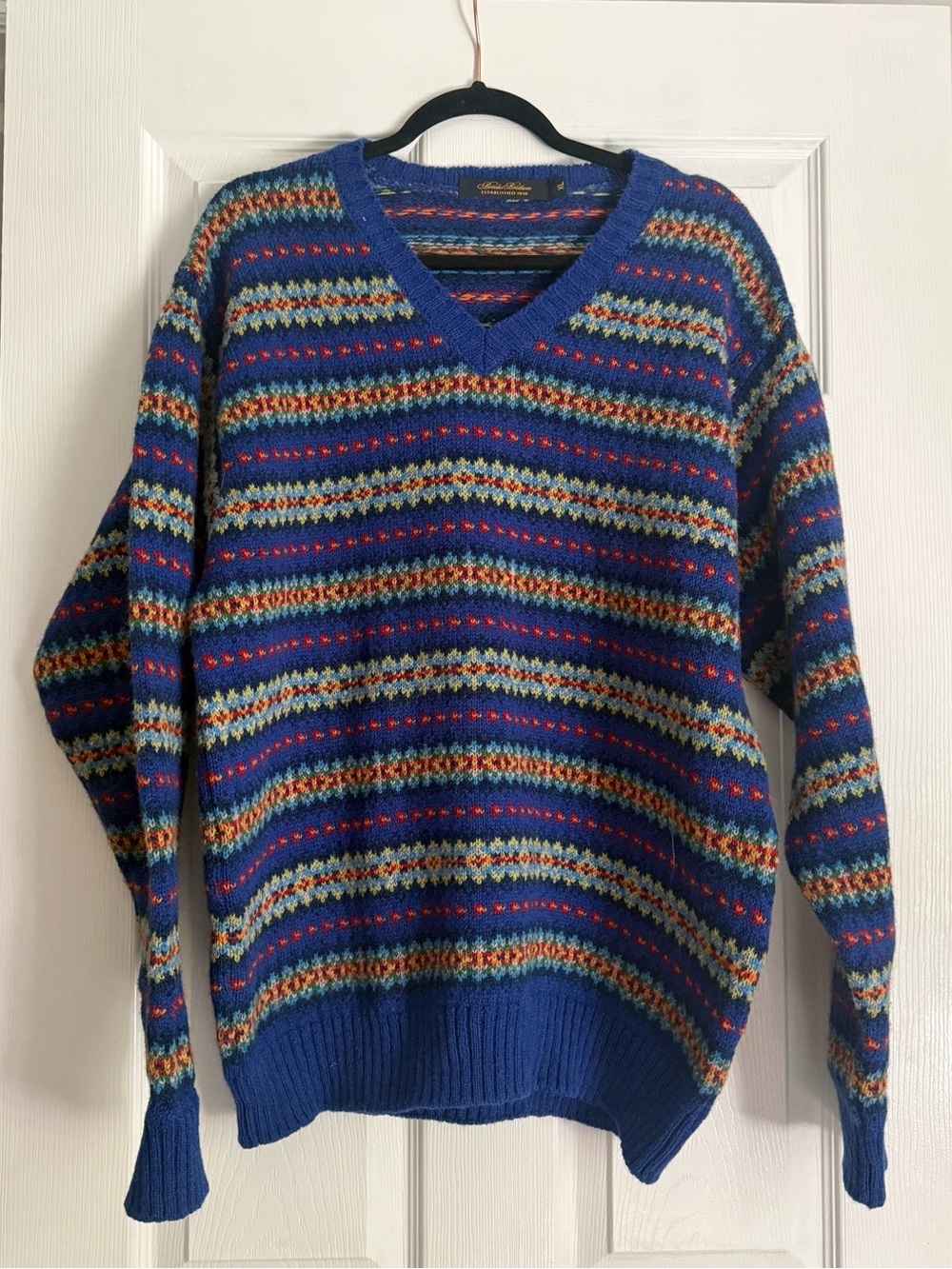 Brooks Brothers Fair Isle Wool Sweater | Blue Multicolor V-Neck